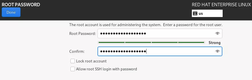 RHEL 9 installation: Root password