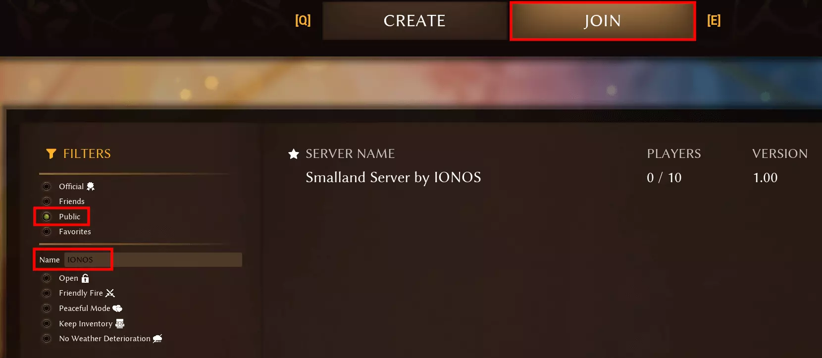 Smalland: Server browser in the game