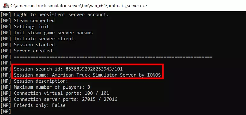 Prompt after “American Truck Simulator” server has been started