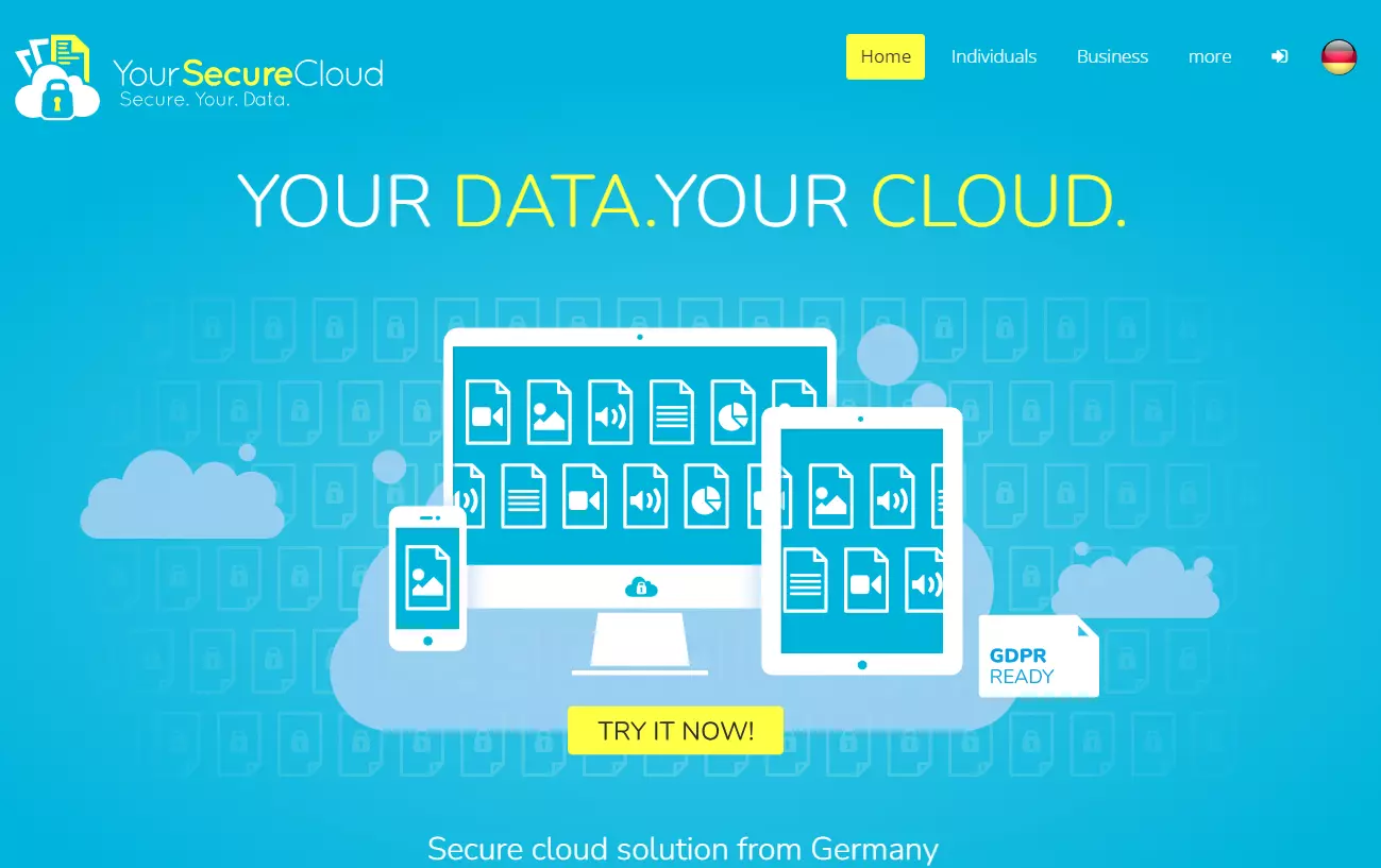 Website of the cloud service Your Secure Cloud