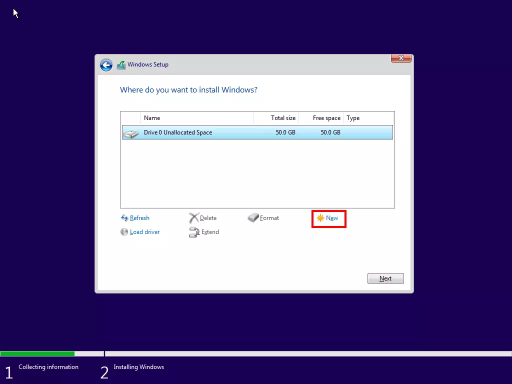 Partitioning of a drive