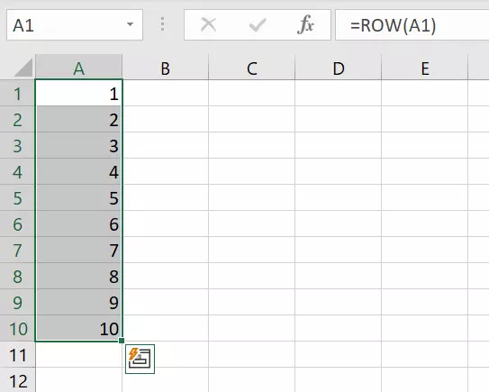 ROW function adds automatic numbering