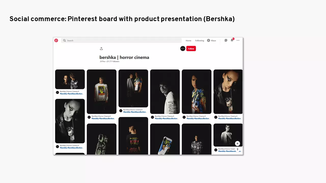 Bershka example of social commerce on Pinterest