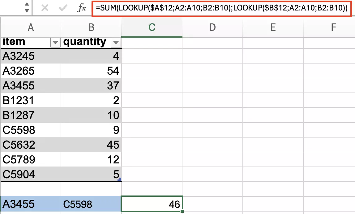 LOOKUP in Excel: Combining LOOKUP with SUM