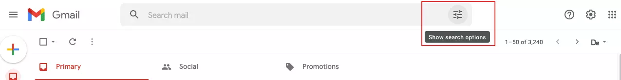 Gmail inbox: Show search options