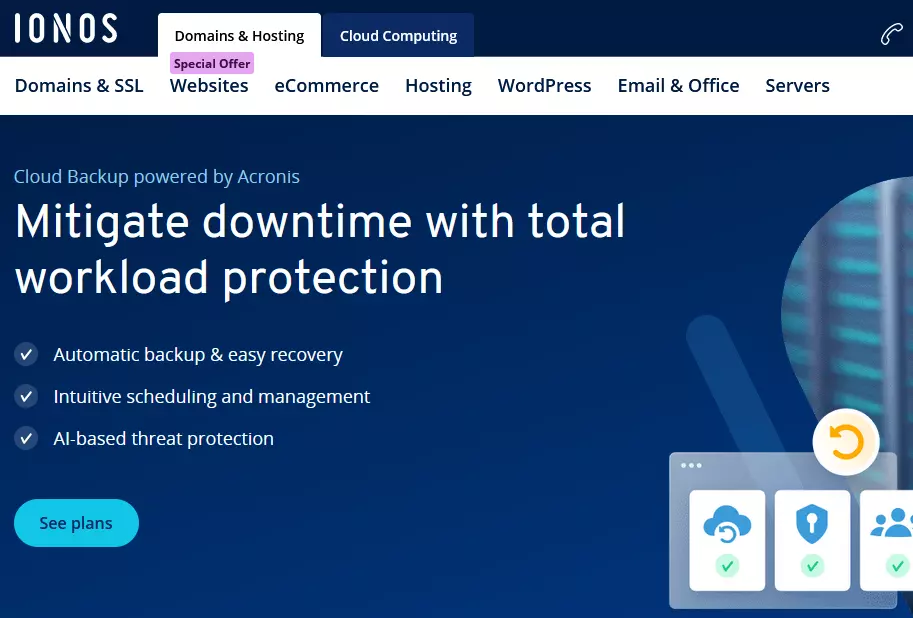 Screenshot of the IONOS Cloud Backup page