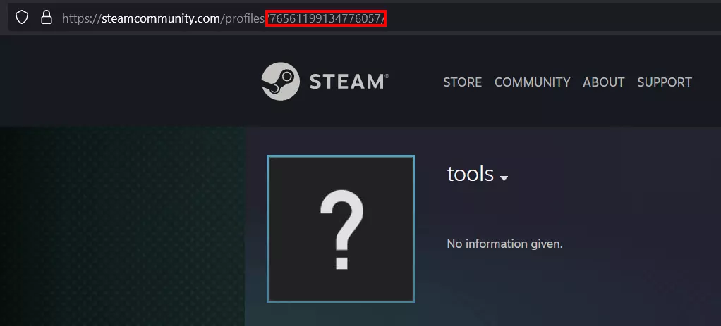 Browser address bar with Steam ID