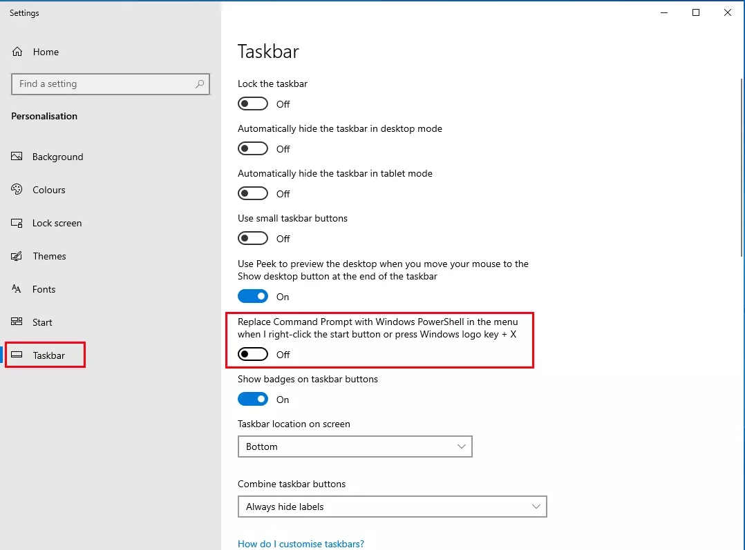 Command Prompt in the System Settings app