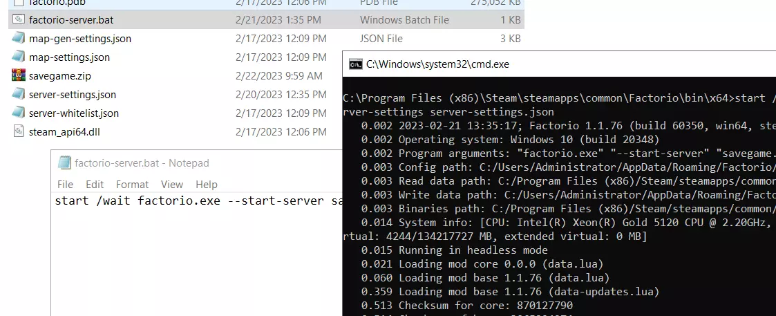 Factorio server: Batch file in the main directory of the server