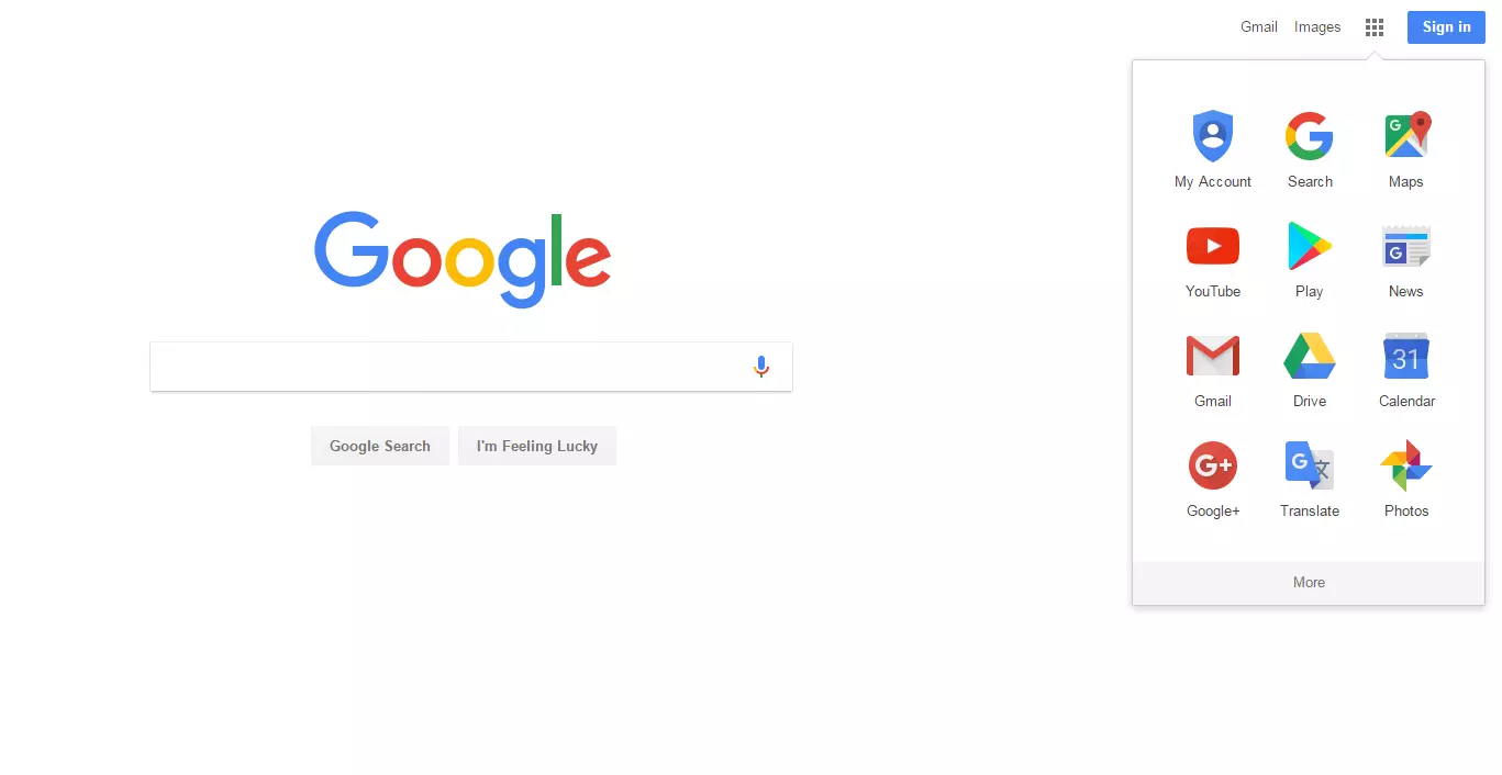 screenshot of Google