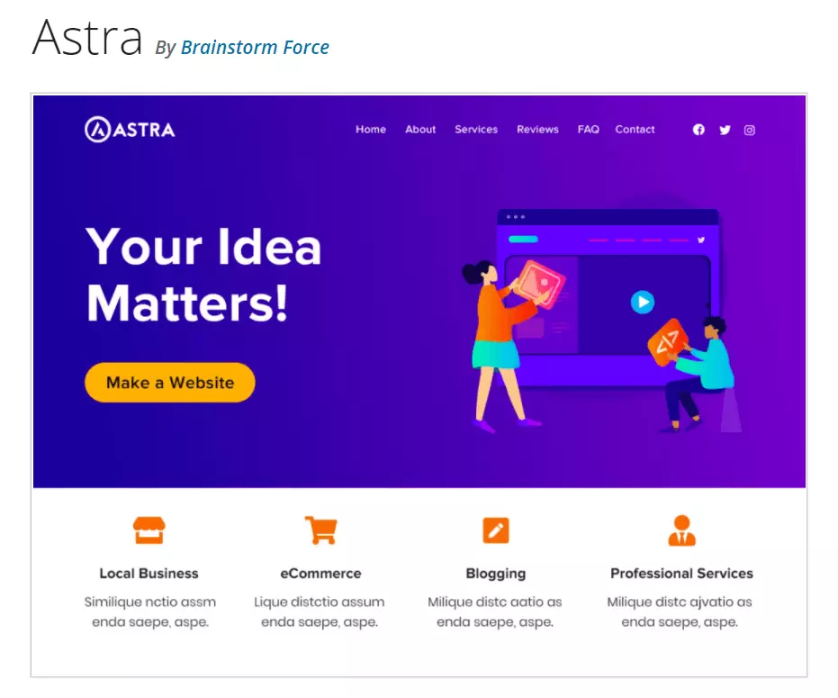 Preview of the WordPress theme “Astra” on WordPress.org