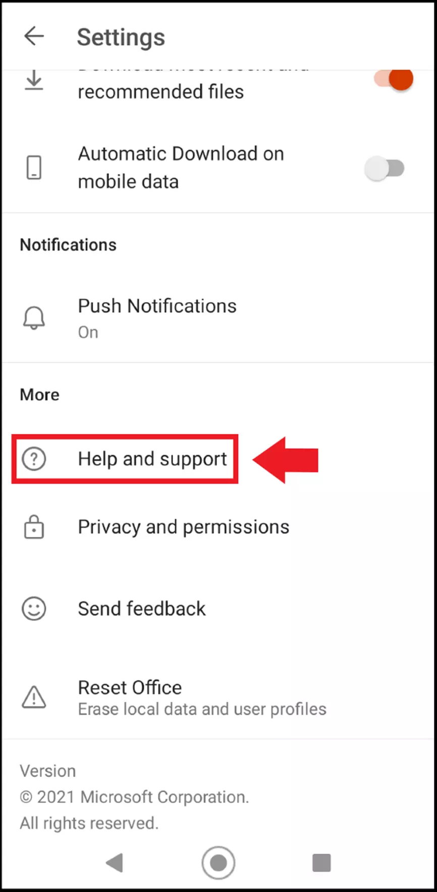 Go to the Settings menu and open “Help and support” in your browser app