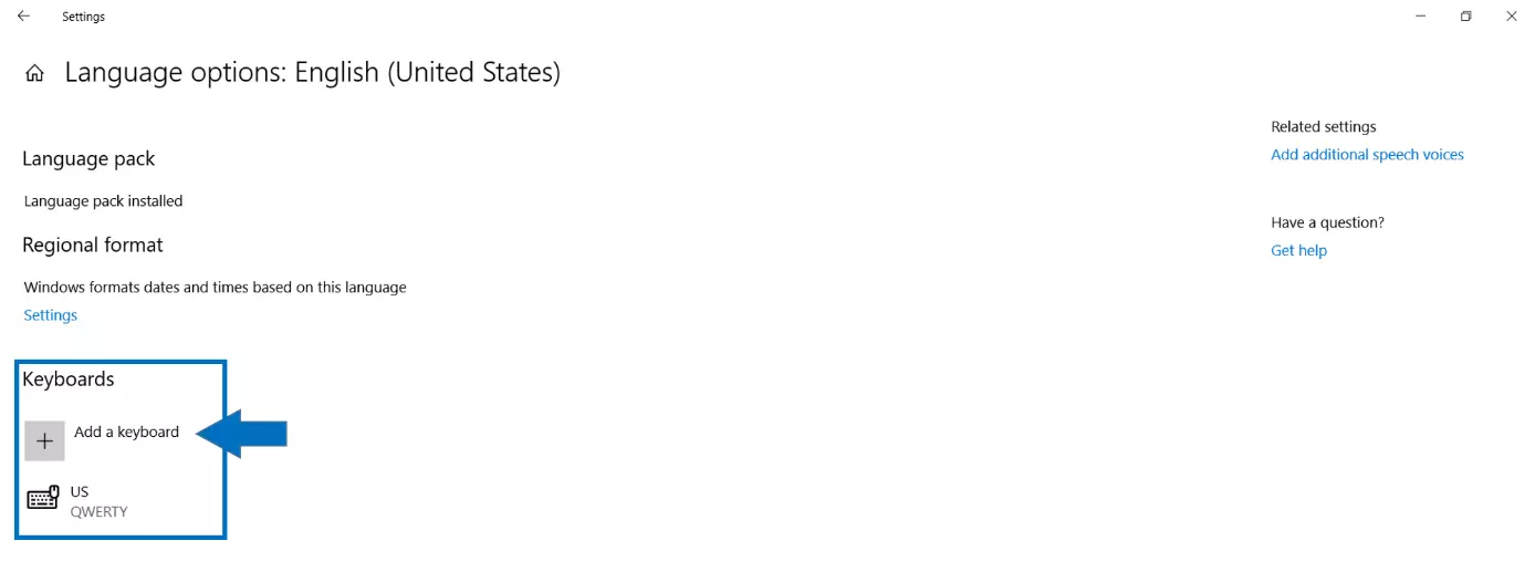 Language options in Windows 10: adding keyboards