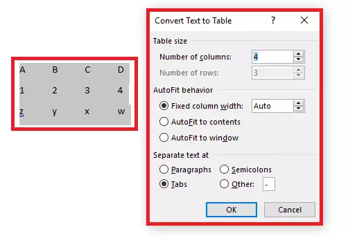 Create table from existing text