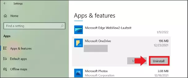 The list of apps in the “Apps and features” menu in Windows Settings