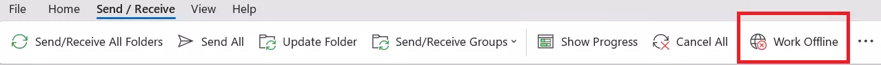 Microsoft Outlook menu bar: “Send / Receive” tab