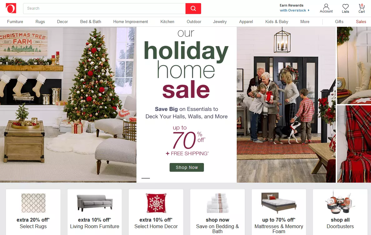 Screenshot of Overstock’s homepage