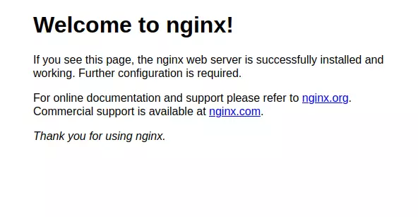 Welcome message of a Nginx web server in the browser