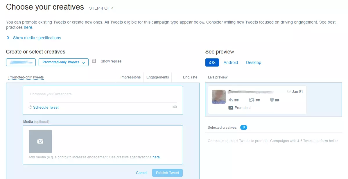 Screenshot of the ‘Creatives’ option in Twitter Ads