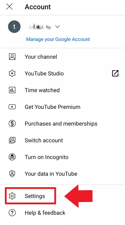 YouTube app: “Settings”