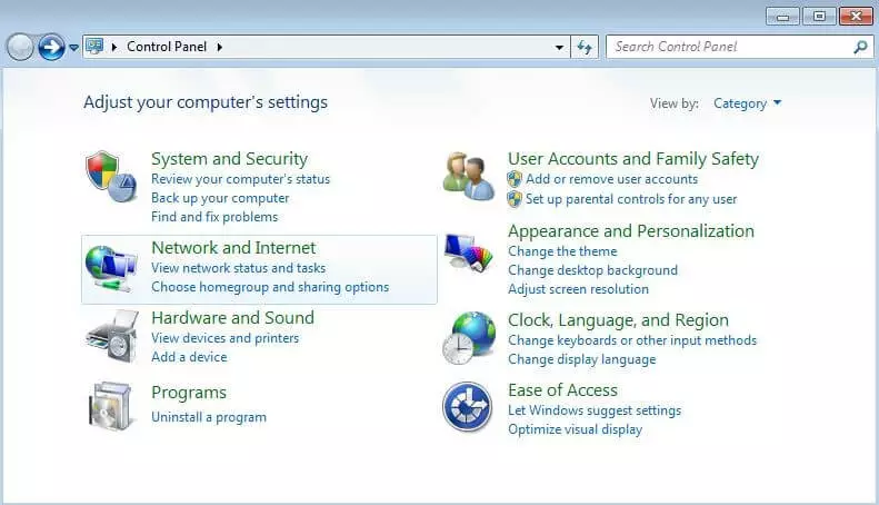 Windows 7 control panel