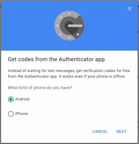 Google Authenticator App Setup: select smartphone