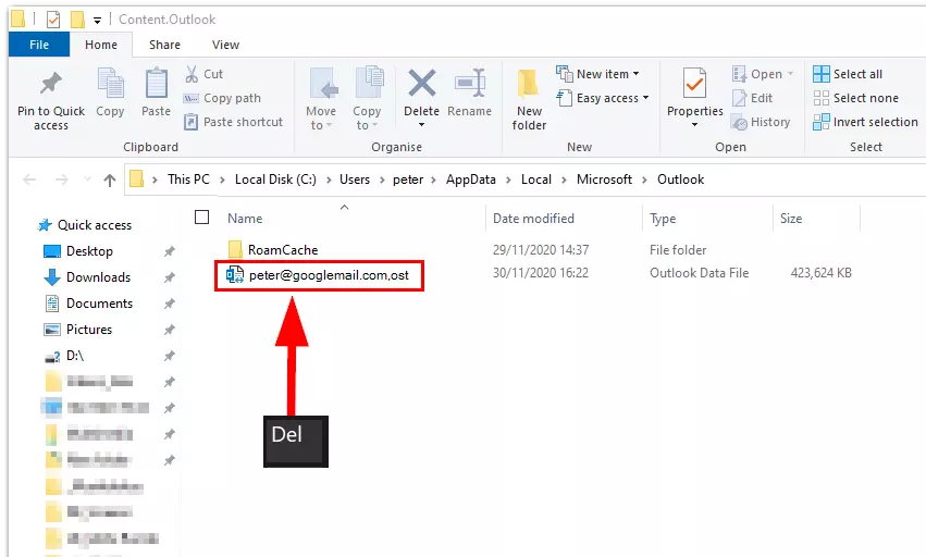 : Outlook cache: deleting the OST file 