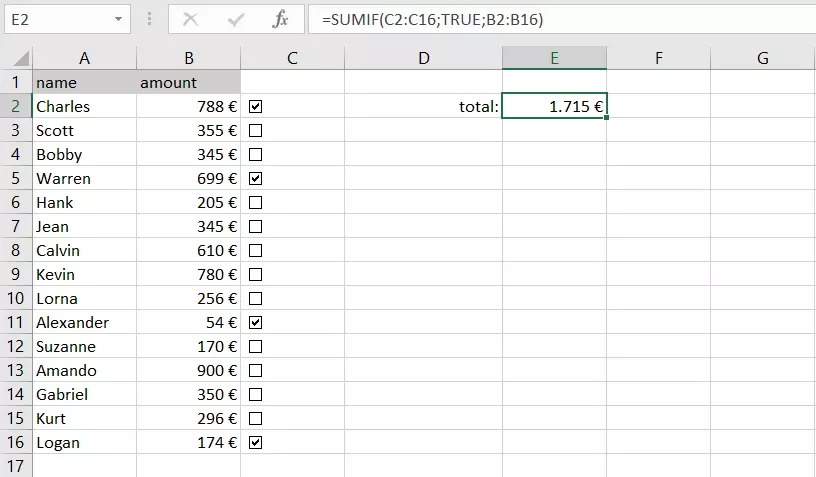 True/false logic in a SUMIF function