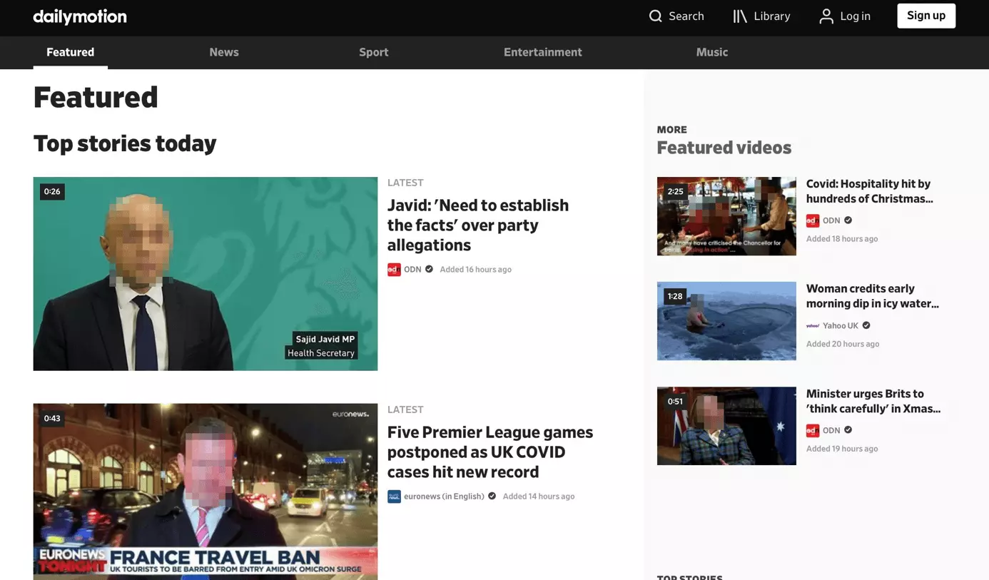 Screenshot of the Dailymotion website