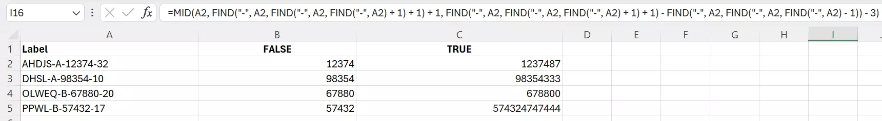 Combination of Excel FIND and MID to extract text of variable length