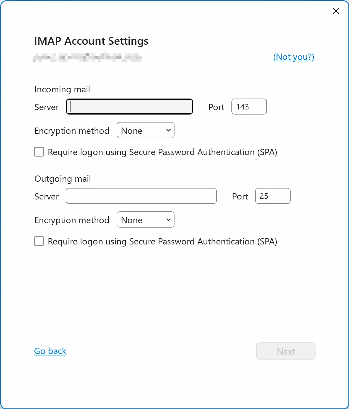 IMAP account settings