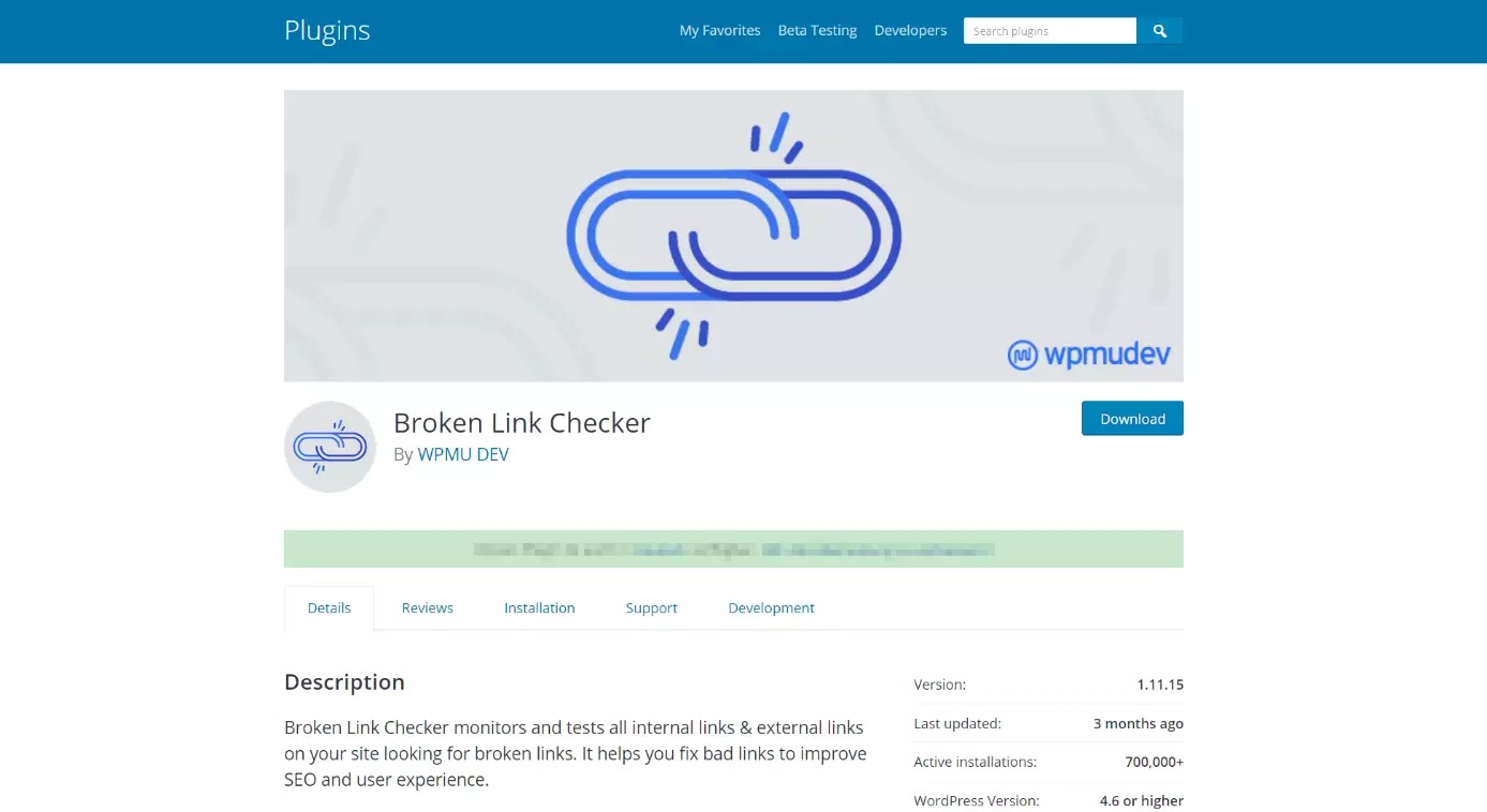 wordpress.org: Plugin overview of Broken Link Checker