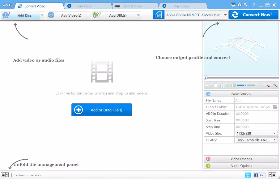 Screenshot of Any Video Converter user interface