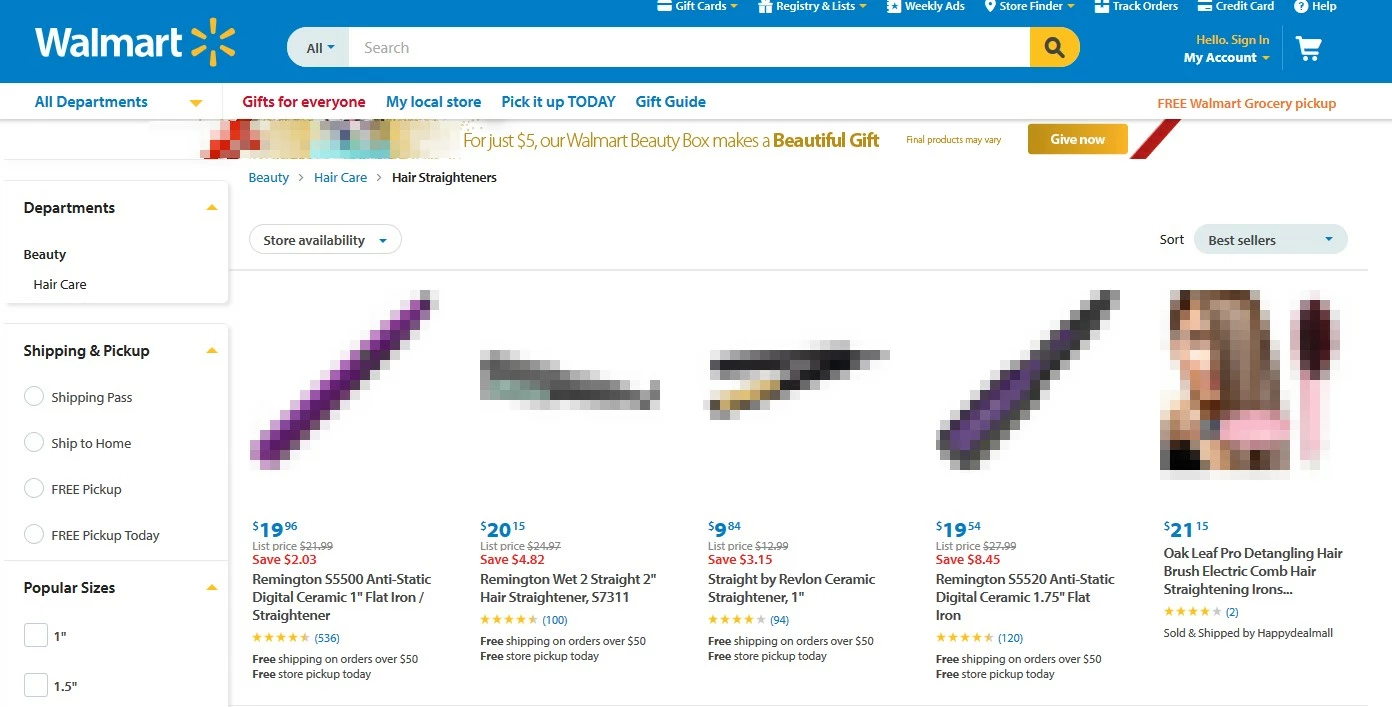 Walmart hair straighteners landing page