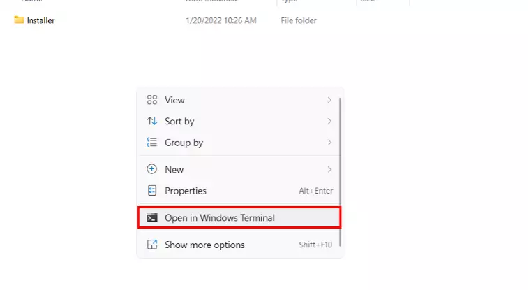 Windows menu in Edge folder