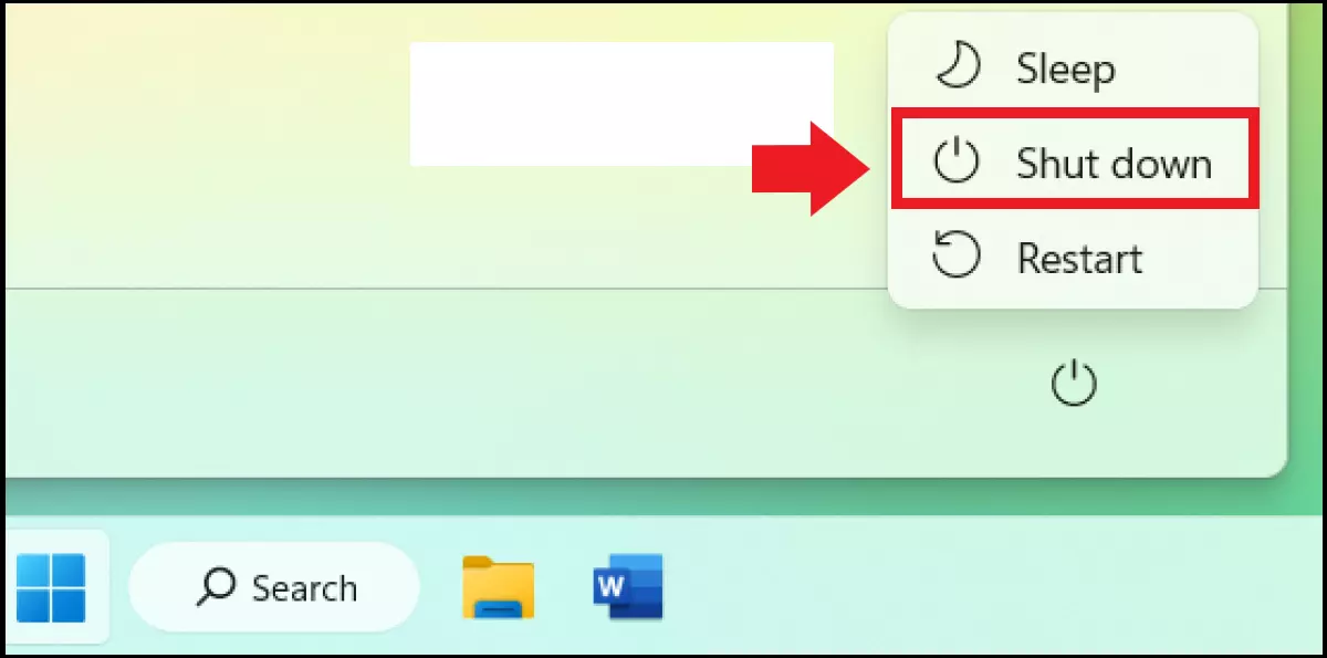 The “Shut down” menu in the Windows Start menu