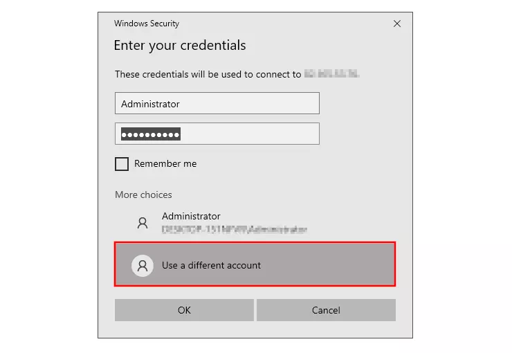 Windows Remote: enter credentials