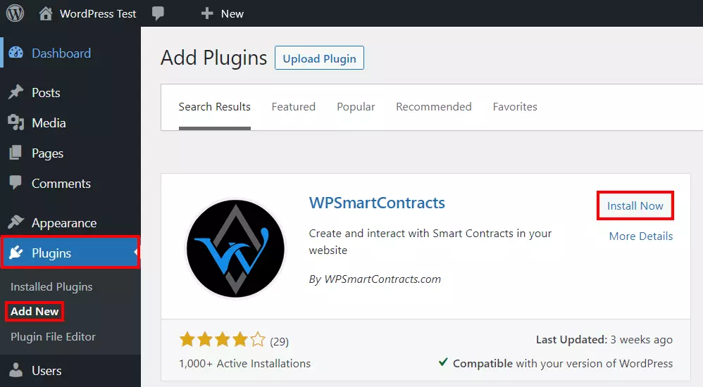 WordPress backend: “Add plugins menu”