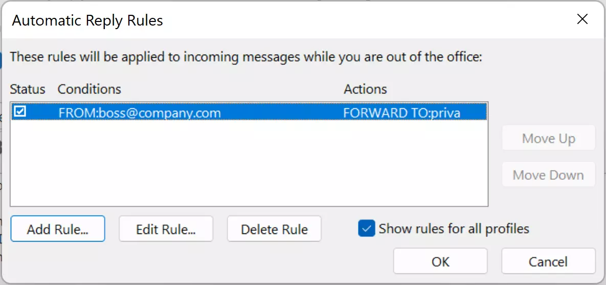 Overview of rules for out of office replies in Outlook