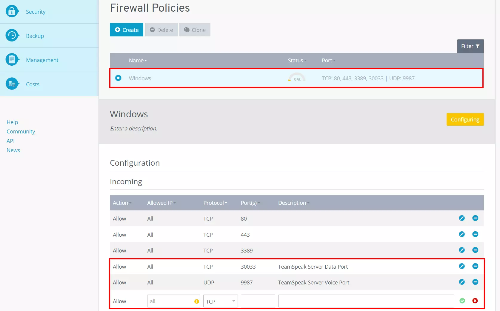 Opening Ports in the IONOS Cloud Panel