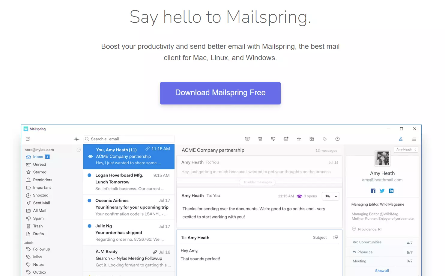 Screenshot of the Mailspring website