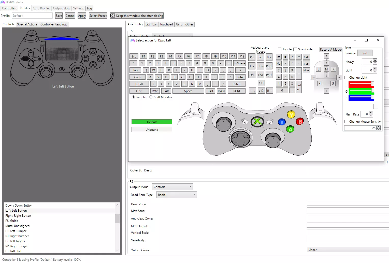 Screenshot settings options in DS4 controller