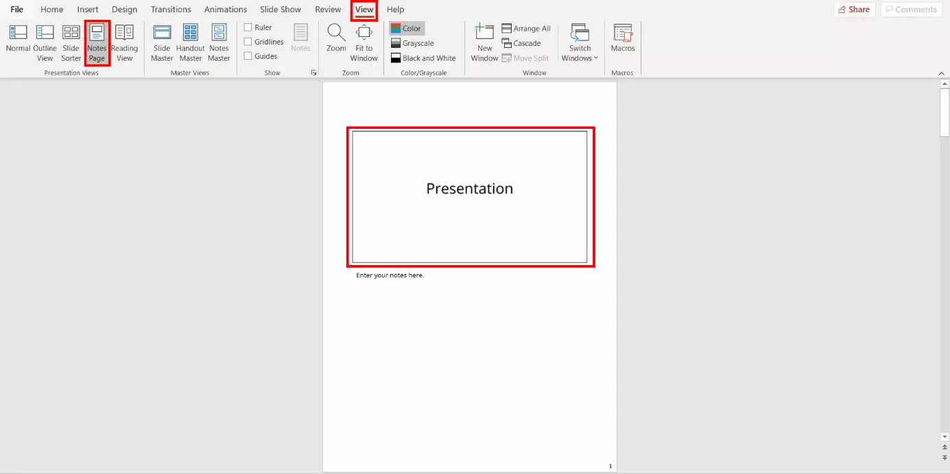 PowerPoint notes page without slides