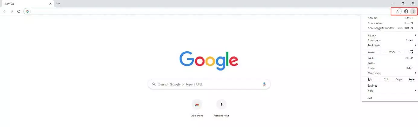 Chrome: “Three dots” menu icon