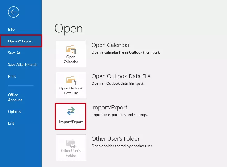 Outlook: Function “Import/Export”