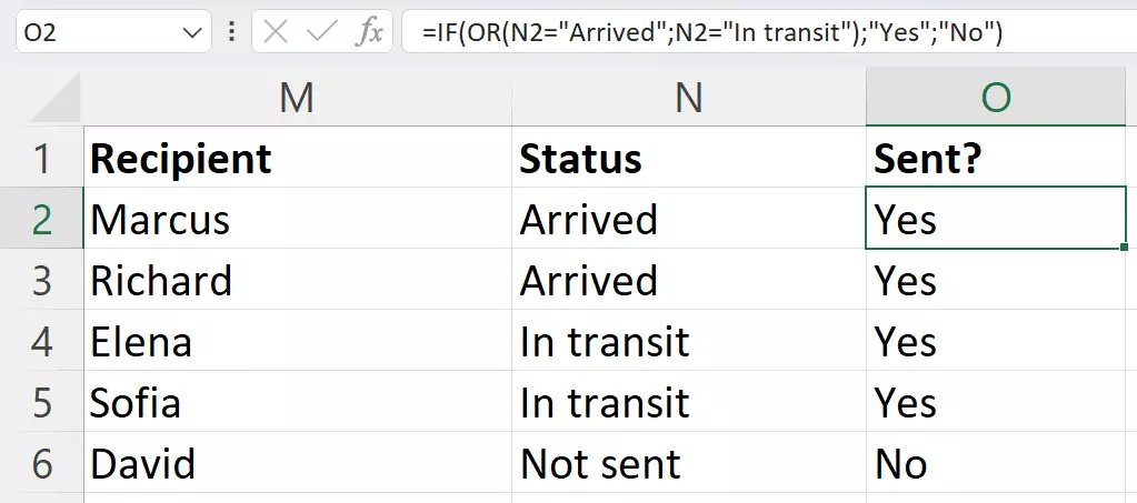 Excel: Combining the IF and OR functions