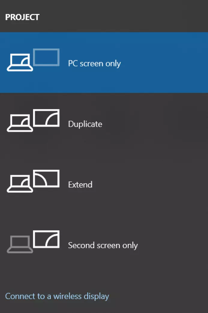 Press WINDOWS + A and select options for the transmission under “Project”.