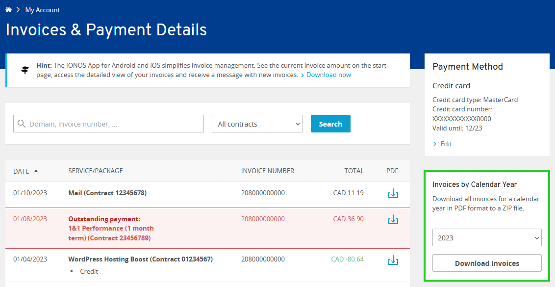 View And Download Invoices In Your Ionos Account Ionos Help 5572