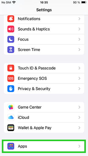 iPhone settings menu