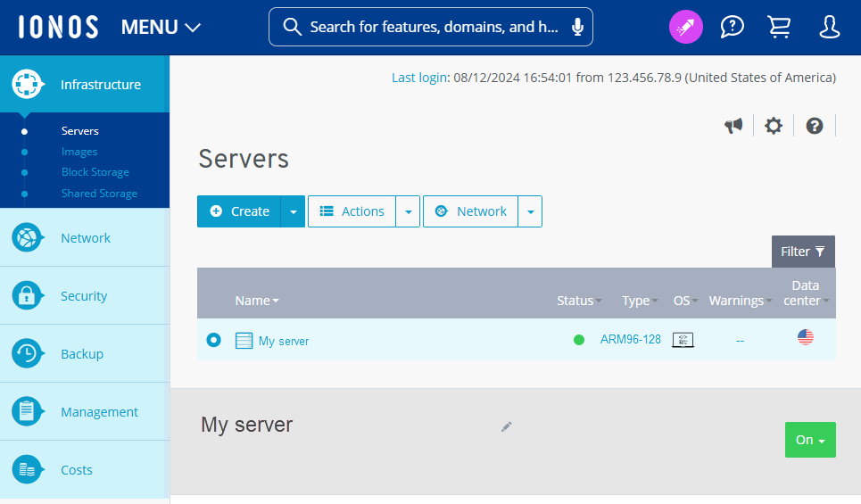 The Cloud Panel interface